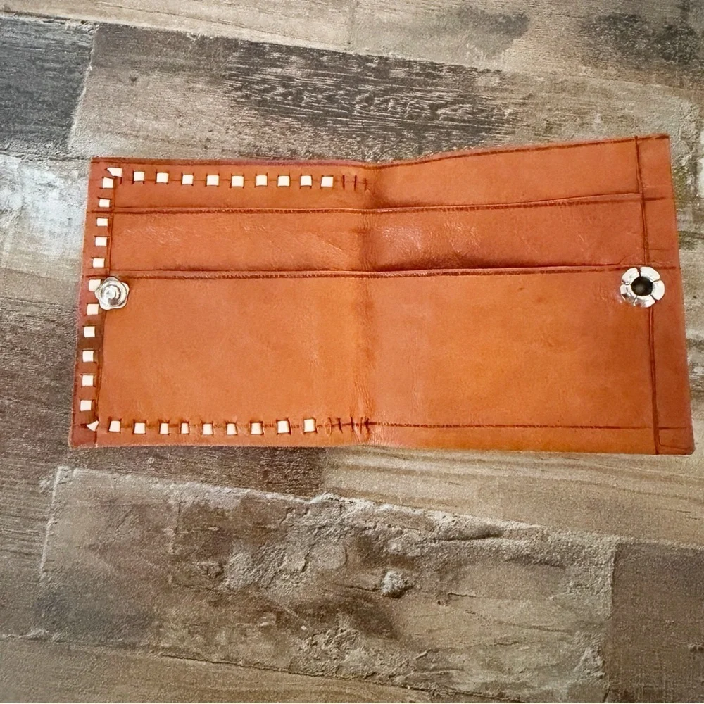 Vintage Moroccan Hand made Folding Origami Soft Tan Leather Coin Purse wallet